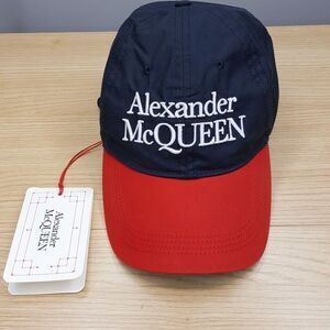 ALEXANDER MCQUEEN Baseball Cap Hat Large Navy Red Panel Stacked Logo $490